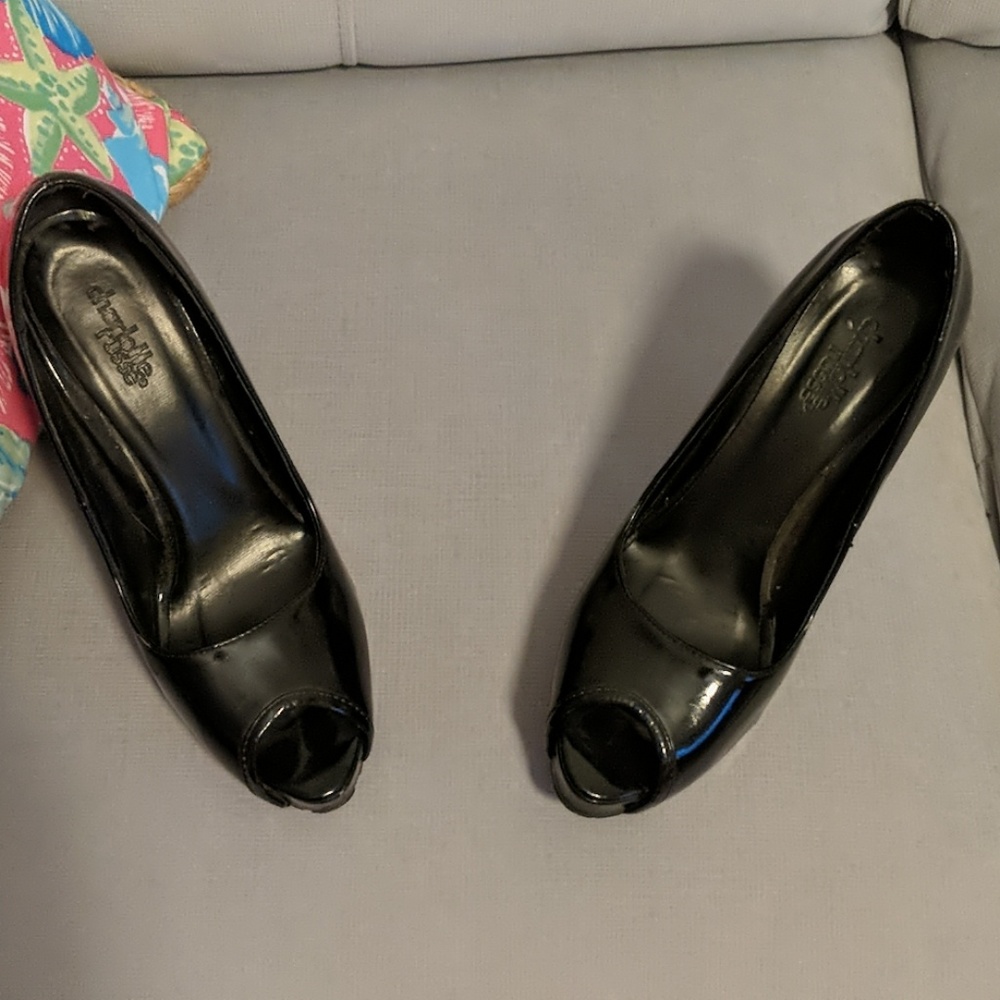 Black, leather dress heels
